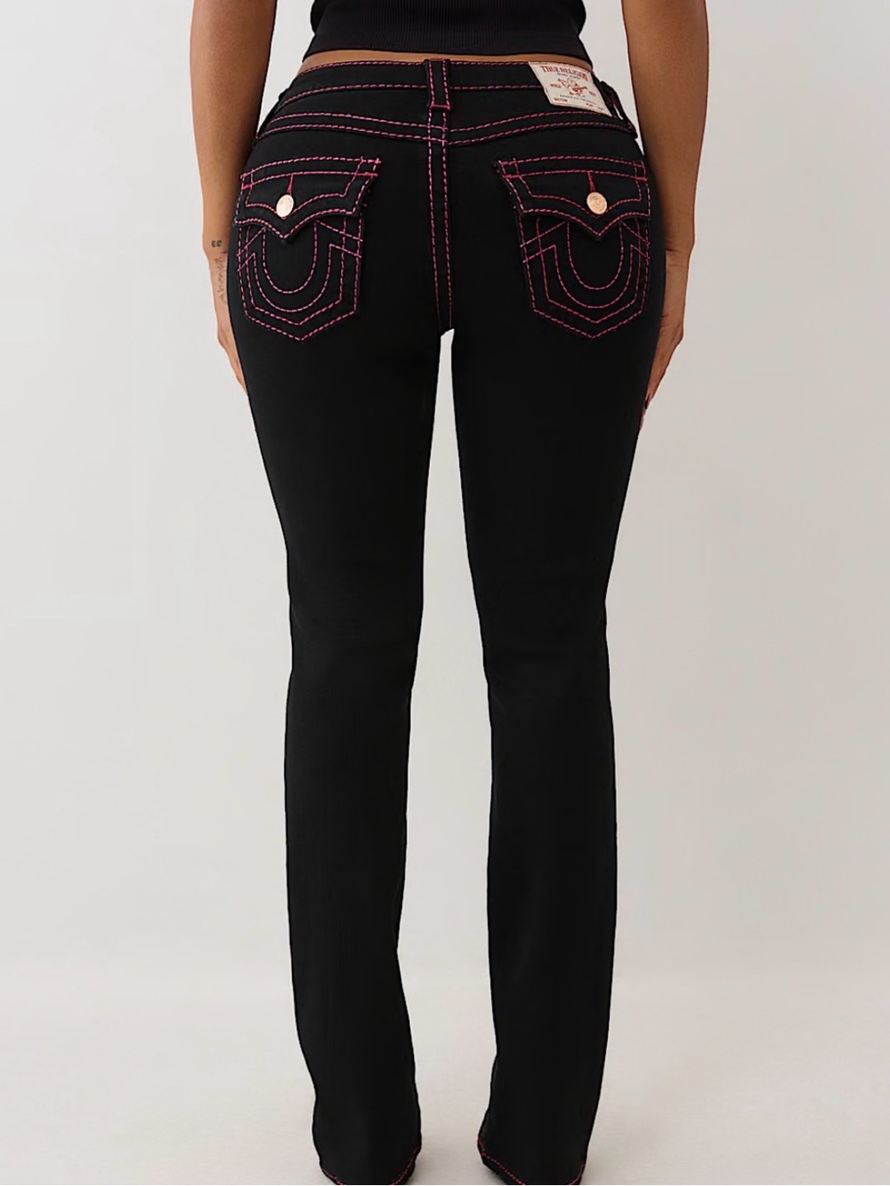 True Religion Black Skinny Jeans with Pink Contrast Stitching Billie Big T - Picture 4 of 5